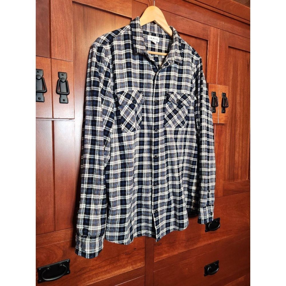 The Rail Mens XL Black White Blue Plaid Flannel Collared Long Sleeve XL - Picture 2 of 7